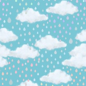 Raindrops Rainbow Cyan Blue