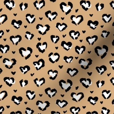 Little Valentine hearts leopard design messy animal print boho nursery trend caramel beige white black 