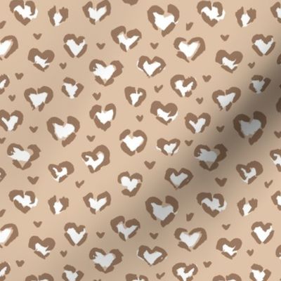 Little Valentine hearts leopard design messy animal print boho nursery trend caramel beige white brown 