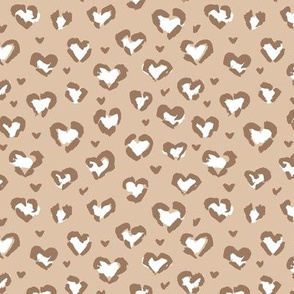 Little Valentine hearts leopard design messy animal print boho nursery trend caramel beige white brown 