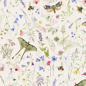 Watercolor hand drawn Late Summer WildFlowers Garden Flowers And Butterflies - Double Layer Blush