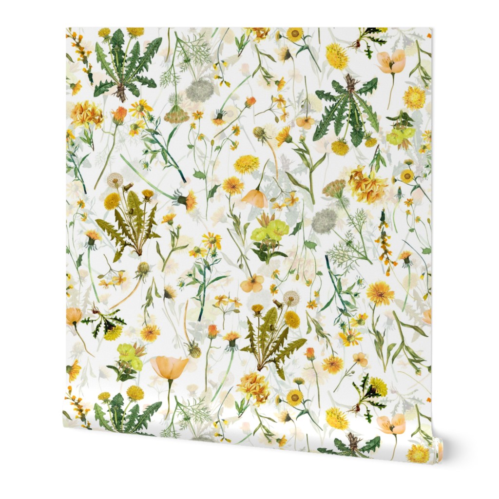 14" Yellow Wildflower Meadow - Summer Flowers - double layer on white