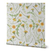 Vintage  Dandelions And Leaves Wildflower Meadow 1 - white