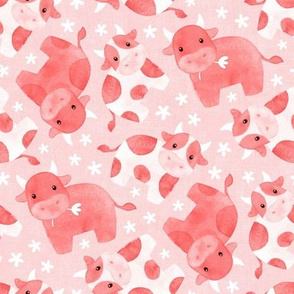 Cute Cows with Ditsy Daisies - strawberry milkshake pink