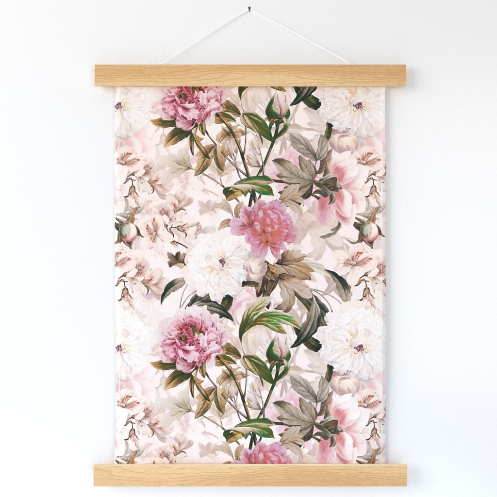 Vintage Spring Flowers Peonies On light pink blush Double layer