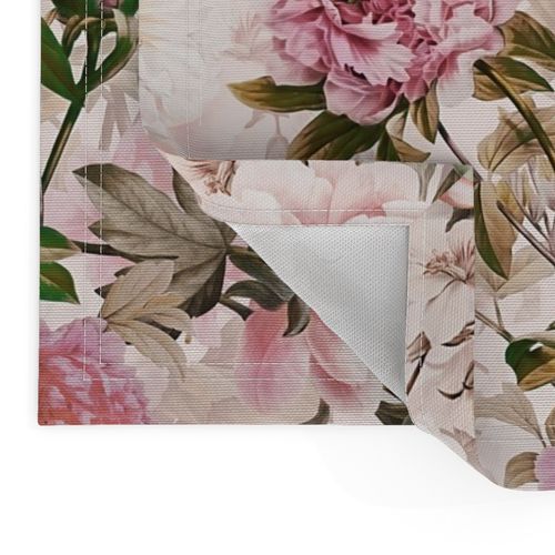 Grand Millennial Dramatic Glamour  Vintage Spring Flowers Peonies On light pink blush Double layer