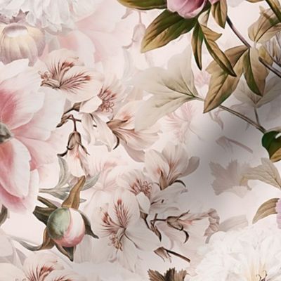 Vintage Spring Flowers Peonies On light pink blush Double layer