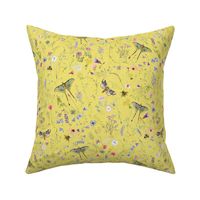 Watercolor hand drawn Late Summer WildFlowers Garden Flowers And Butterflies 2 - yellow  double layer