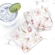 Watercolor Spring Flowers Cherry Blossoms, Cherry Blossom Pattern, Spring Pattern, double layer on  white 