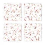 Watercolor Spring Flowers Cherry Blossoms, Cherry Blossom Pattern, Spring Pattern, double layer on  white 