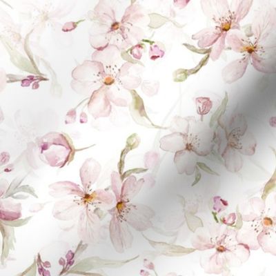 Watercolor Spring Flowers Cherry Blossoms, Cherry Blossom Pattern, Spring Pattern, double layer on  white 