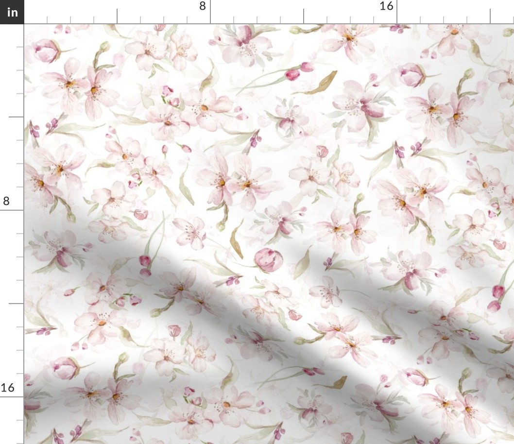 Watercolor Spring Flowers Cherry Blossoms, Cherry Blossom Pattern, Spring Pattern, double layer on  white 