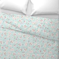 Watercolor Spring Flowers Cherry Blossoms, Cherry Blossom Pattern, Spring Pattern, double layer on light blue 