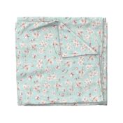 Watercolor Spring Flowers Cherry Blossoms, Cherry Blossom Pattern, Spring Pattern, double layer on light blue 