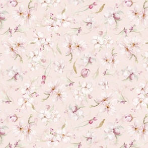 Watercolor Spring Flowers Cherry Blossoms, Cherry Blossom Pattern, Spring Pattern, double layer on blush pink 