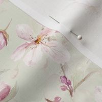 Watercolor Spring Flowers Cherry Blossoms, Cherry Blossom Pattern, Spring Pattern, double layer on green