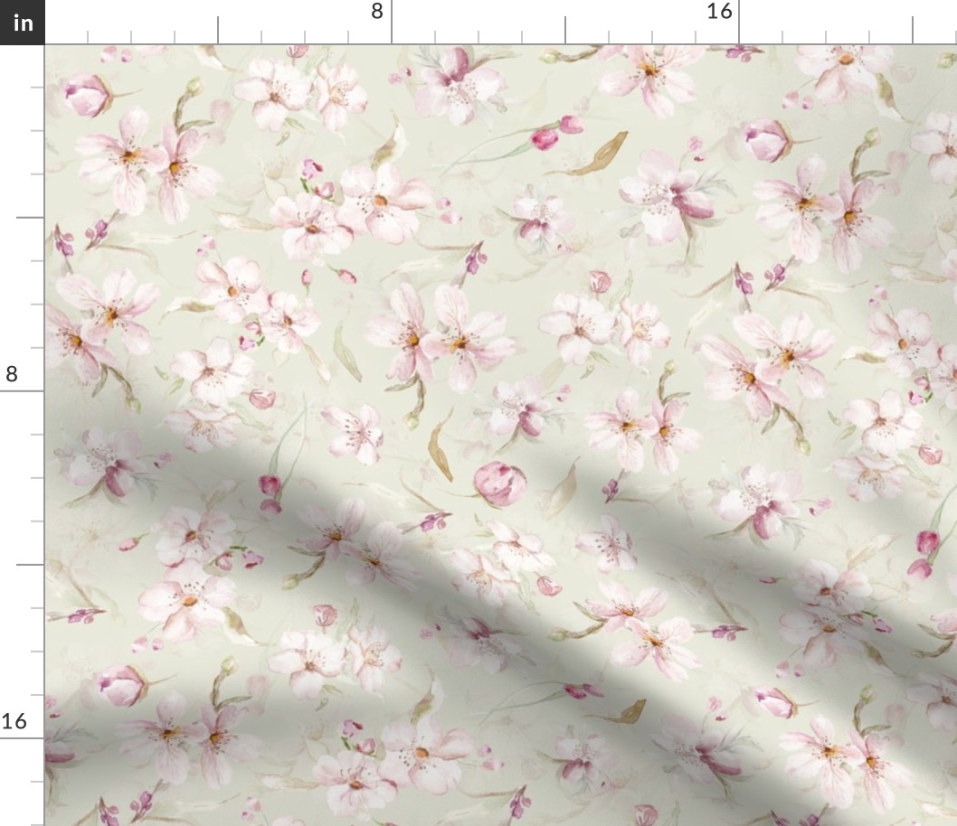 Watercolor Spring Flowers Cherry Blossoms, Cherry Blossom Pattern, Spring Pattern, double layer on green