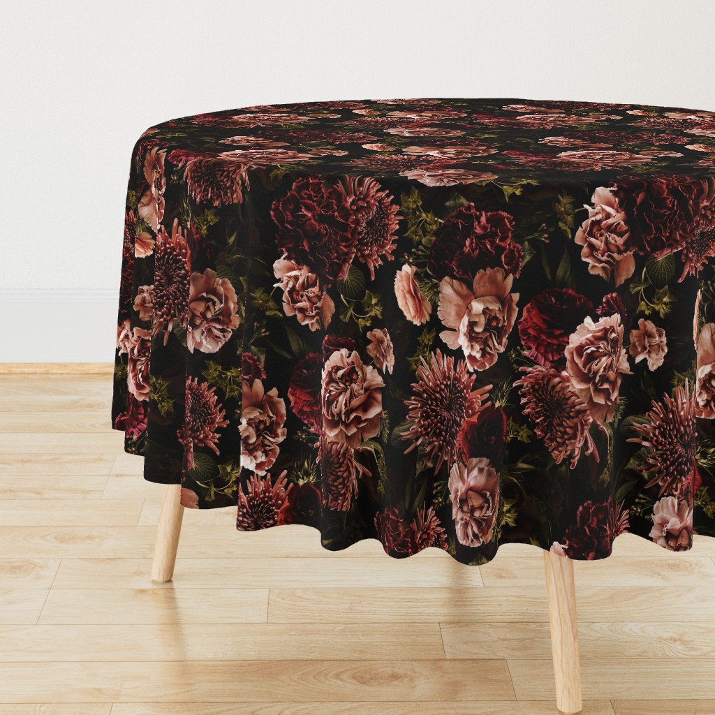 Vintage Real Moody Florals - Dark nostalgic Roses And chrysantems black double layer