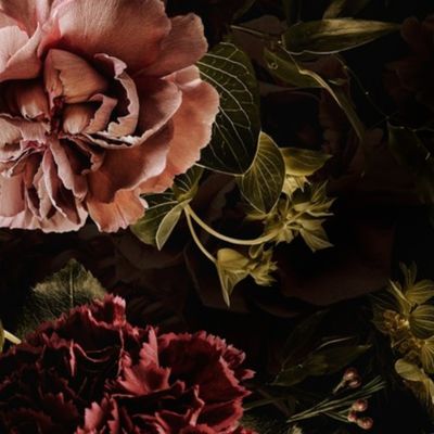 Vintage Real Moody Florals - Dark nostalgic Roses And chrysantems black double layer