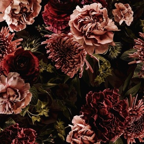 Vintage Real Moody Florals - Dark nostalgic Roses And chrysantems black double layer