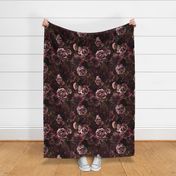 Vintage Real Moody Florals - Dark Roses And chrysantems dark red - double layer