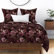 Vintage Real Moody Florals - Dark Roses And chrysantems dark red - double layer