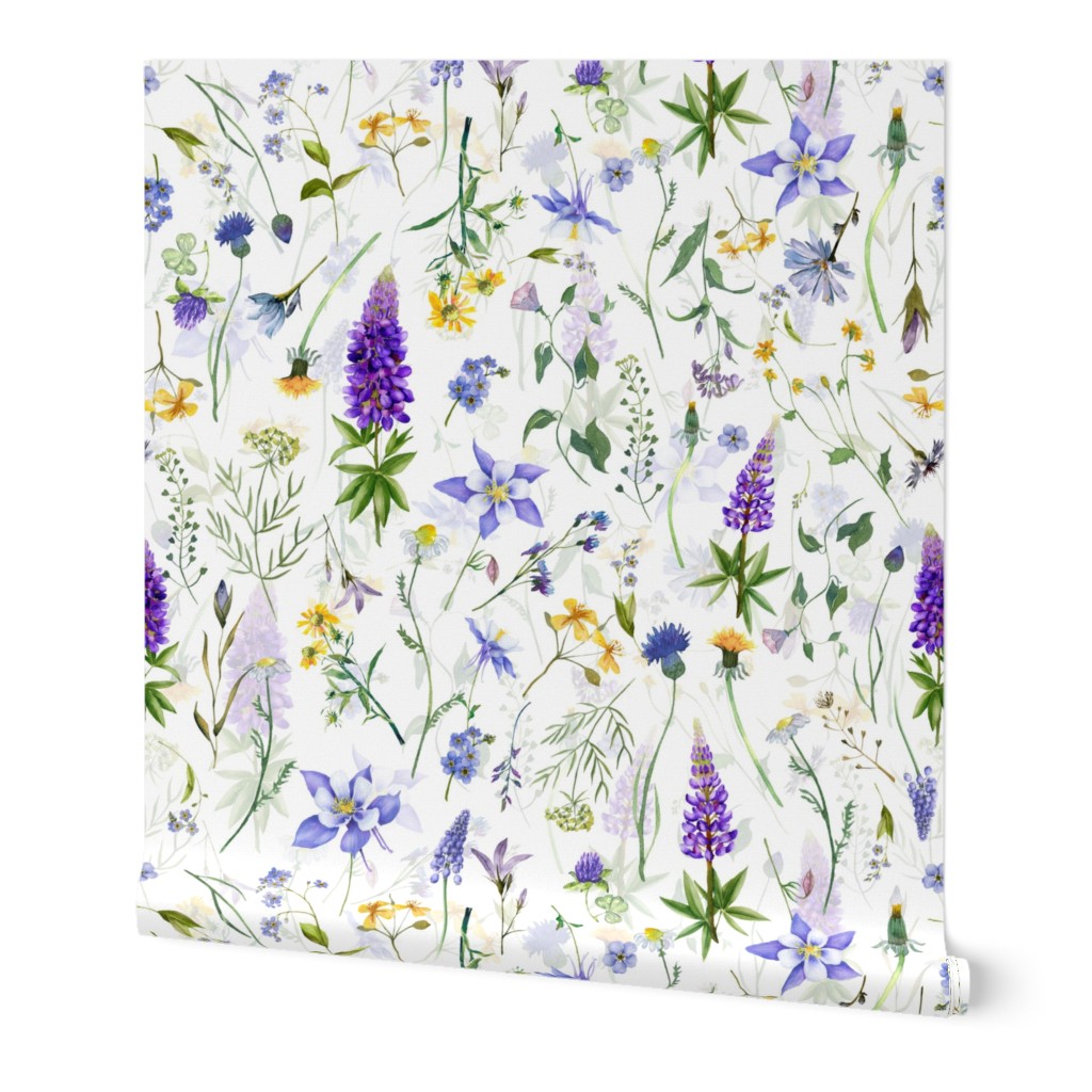 Scandinavian hand painted blue and yellow Wildflower Meadow double layer on white