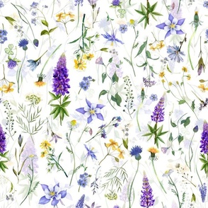 Scandinavian hand painted blue and yellow Wildflower Meadow double layer on white