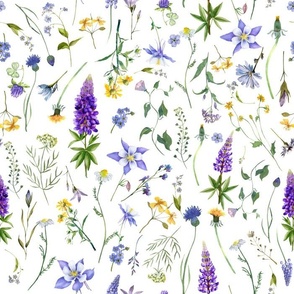 Scandinavian hand painted blue and yellow Wildflower Meadow 