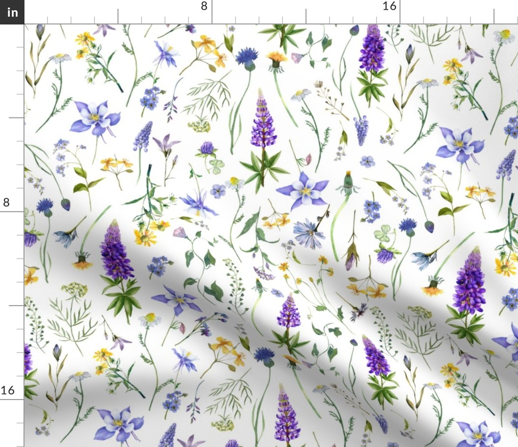 Scandinavian hand painted blue and yellow Wildflower Meadow 