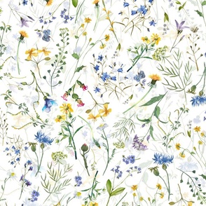 Simply Watercolor Wildflowers Grasses  And Cornflowers Meadow double Layer on white