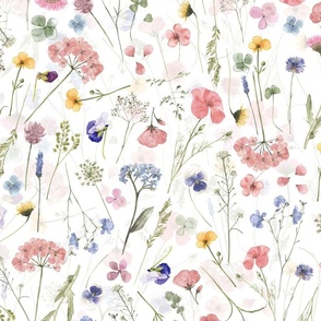 Simply Watercolor Wildflowers Grasses Cornflowers Poppies Clover Lavender Meadow double Layer on white