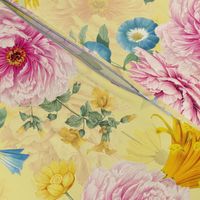 Pierre-Joseph Redouté Roses Pink Peony and Blue Ipomea And Other Tropical Yellow Flowers yellow double layer