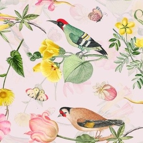 18" Antique Summer Flowers And Birds - pink