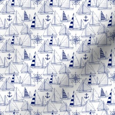 Tiny Scale / Sailboats / Dark Blue On White 