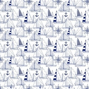 Tiny Scale / Sailboats / Dark Blue On White 