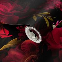 Lush Antique Watercolor Red Peonies And Roses Mystic dark moody floral gothic mysterious - black and deep red