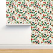 Antique Watercolor Strawberry Flower Meadow- nostalgic Strawberries on white Double layer