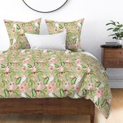 Pink Cockatoo Tropical Exotic Flower Jungle  double layer green