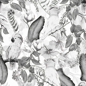 Pink Cockatoo Tropical Exotic Flower Jungle  double layer black and white