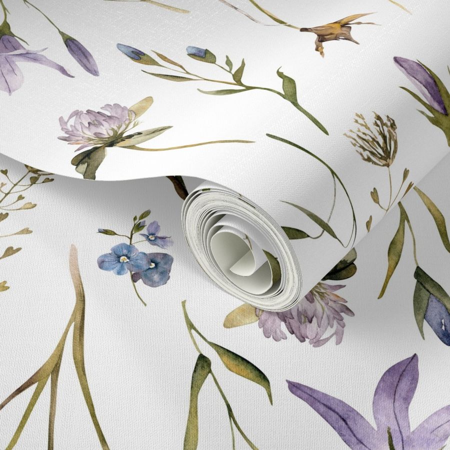 Simply Watercolor Wildflowers And Wallpaper | Spoonflower