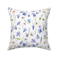 Simply Watercolor Wildflowers Cornflowers And Daisies Scandi Hygge Meadow  on white, perfect for kidsroom, kids room, kids decor 
