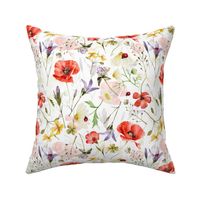Simply Watercolor Wildflowers And Poppies Scandi Hygge Meadow double Layer on white