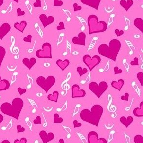 Pink Hearts White Music Notes