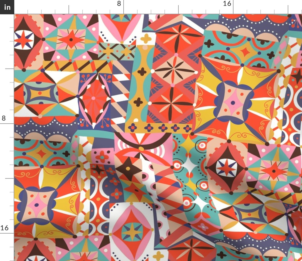 patchwork folk art playground // warm orange turquoise