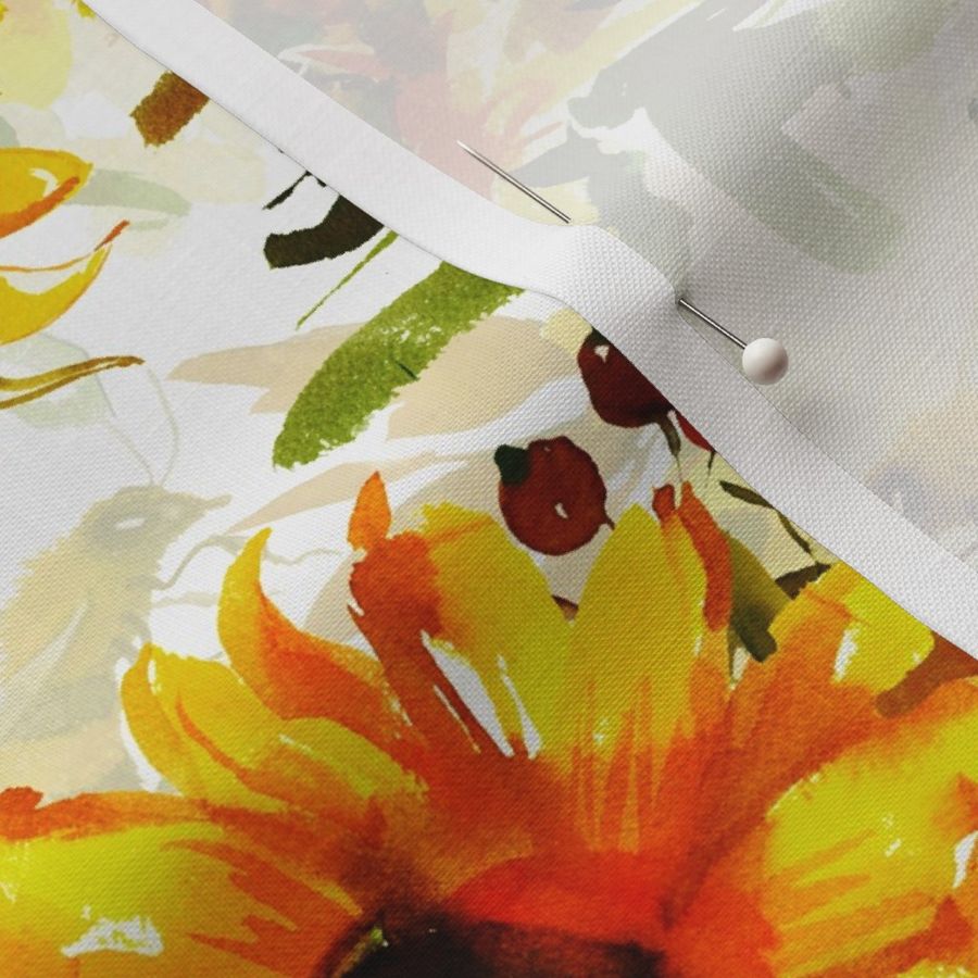 14" Hand painted watercolor bees and sunflowers  - double layer white, sunflower fabric, sunflowers fabric 