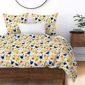 Blue Birds and yellow Roses - Hand Painted watercolor nursery pattern