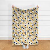 Blue Birds and yellow Roses - Hand Painted watercolor nursery pattern