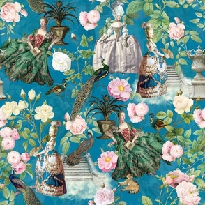 nostalgic Marie Antoinette in her French Flower Roses Garden  - turquoise double layer