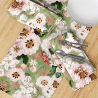 Vintage Spring Flowers Peonies Magnolia On Green Double layer